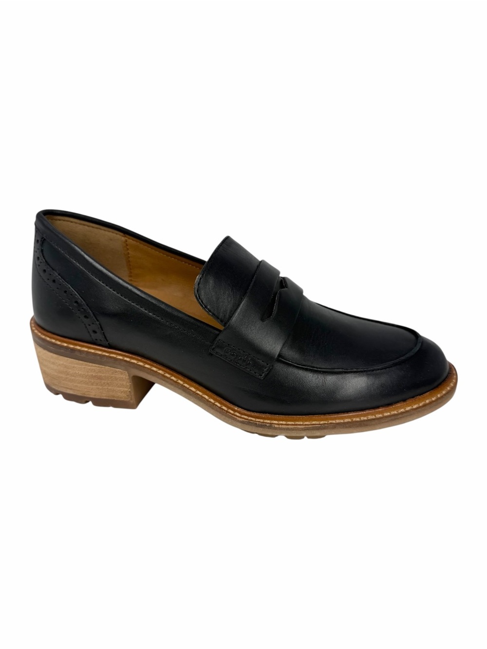 Earth Women's Lindy Block Heel Slip-On Penny Loafers Black Leather Size 8M